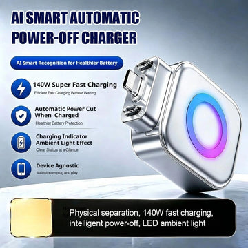 Auto Power Off Charger Protector with AI Full Charge Disconnect Function,Supports Up to 140W Power