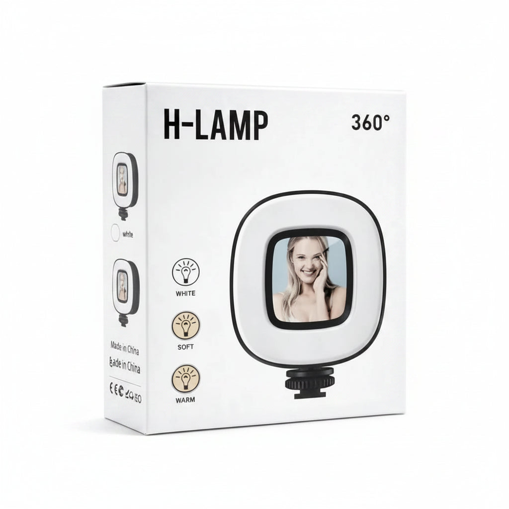 H Lamp Rechargeable Mini 360° Selfie Ring Light with Built-in Mirror – Portable LED Fill Light