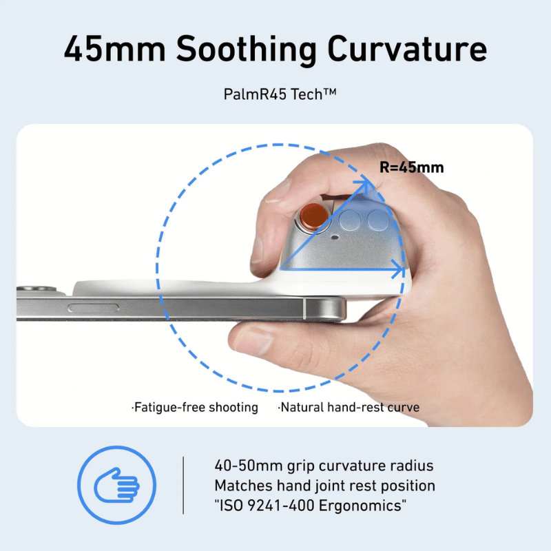 Magnetic phone holder side view with camera-style grip design