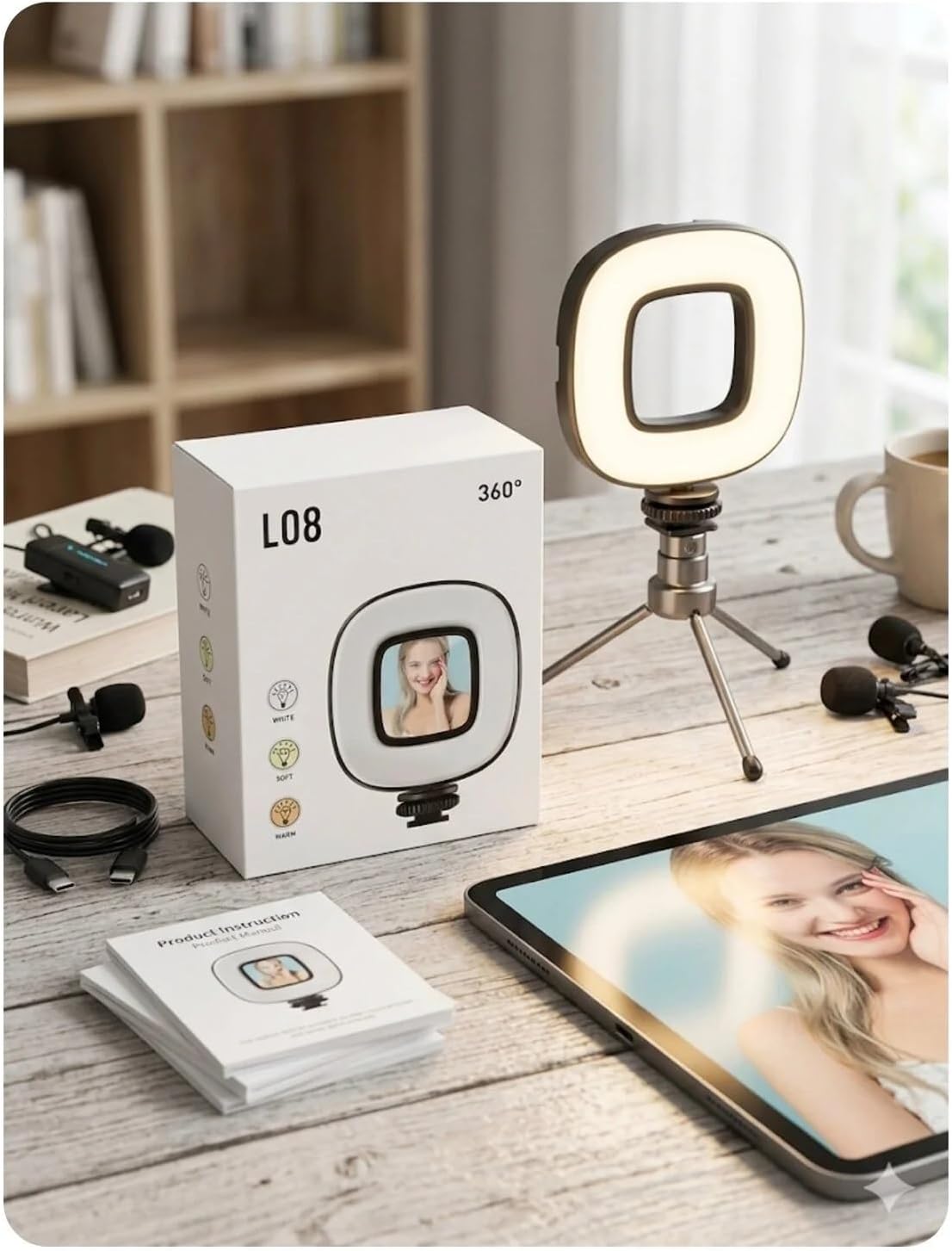 H Lamp built-in mirror selfie light – compact rechargeable LED ring light for makeup and selfies