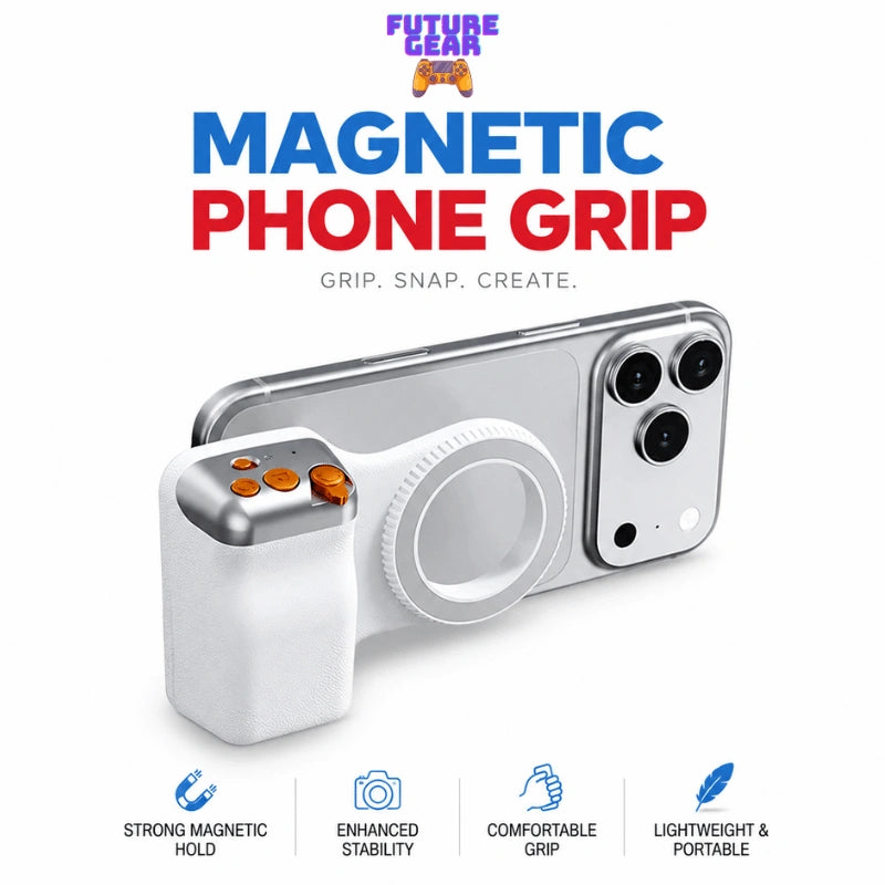 Magnetic phone holder with Bluetooth remote and DSLR-style grip – Future Gear