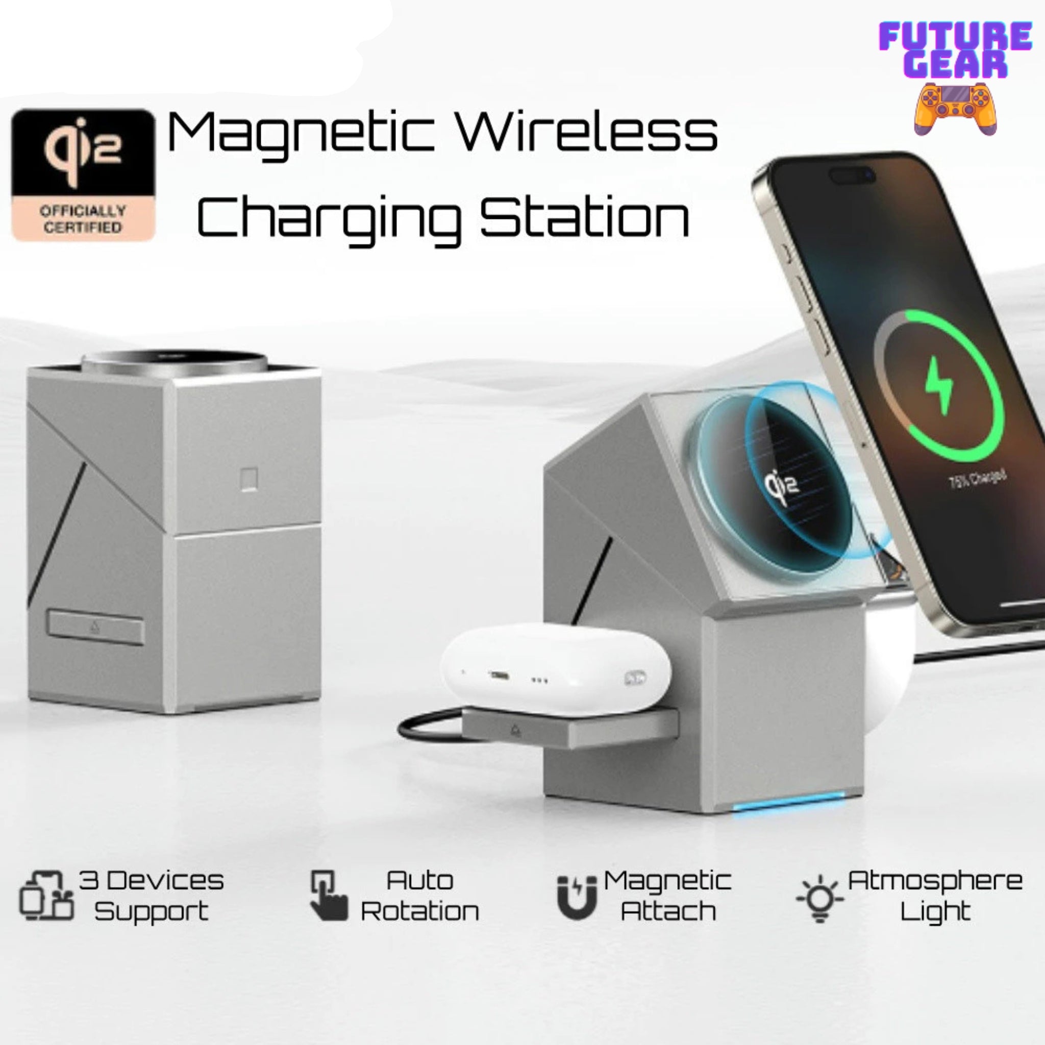 FutureC Qi2 Rotary Magnetic Wireless Charging Station
